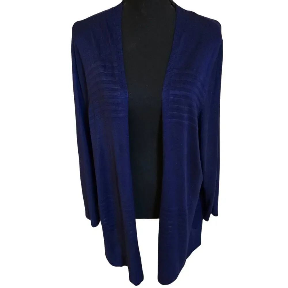 Liz Claiborne Woman Plus Size Open Front Lightweight Cardigan Navy Blue 1X